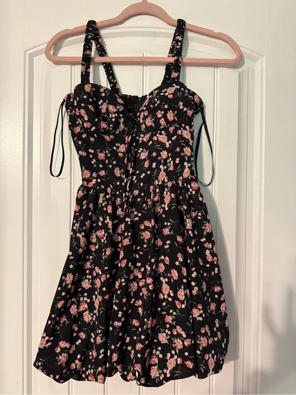 Windsor Black Dress with Pink Rose Print